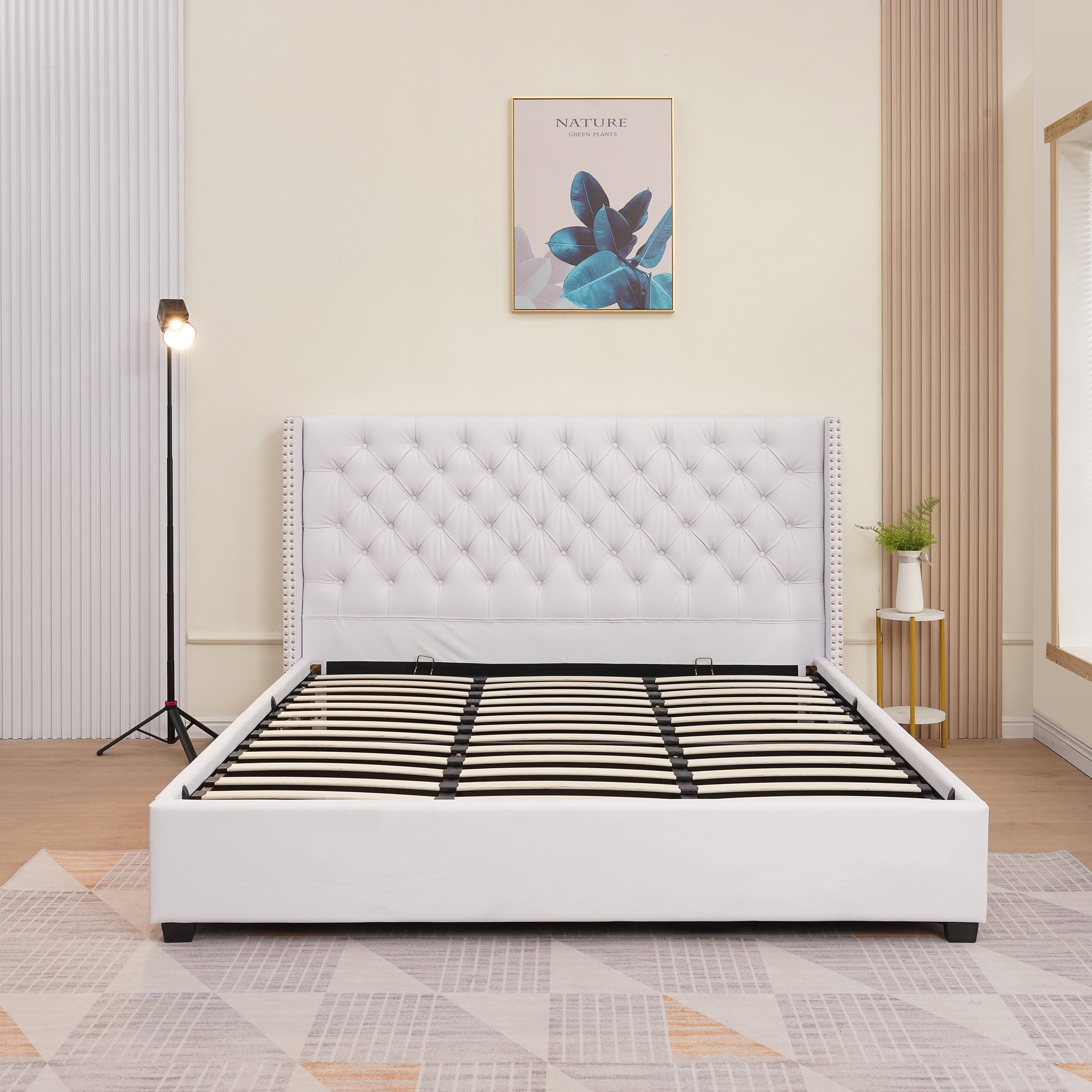 Bed (SSS-A225) Queen - White PU (152X190CM) storage bed with gas lift