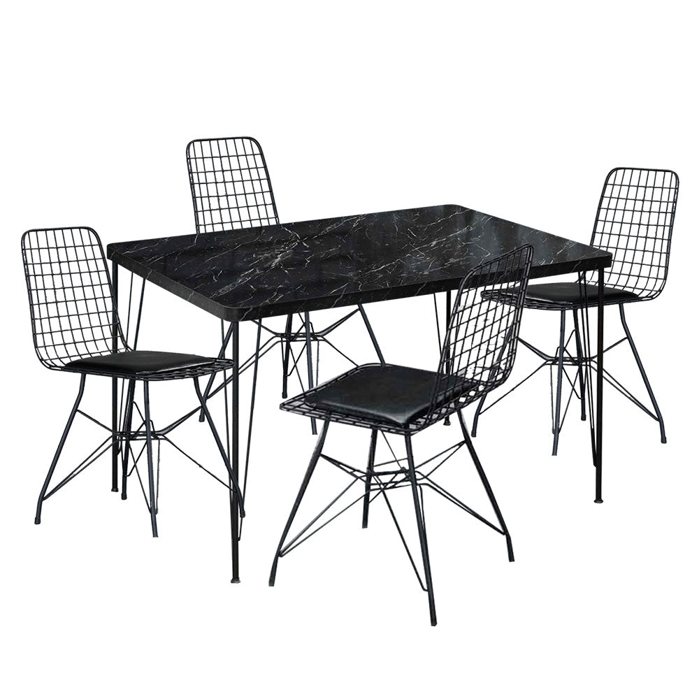 Rozalin 4-person black marble look metal dining table set with black wire chairs 80X120 cm (ZS4-148) / made in eu