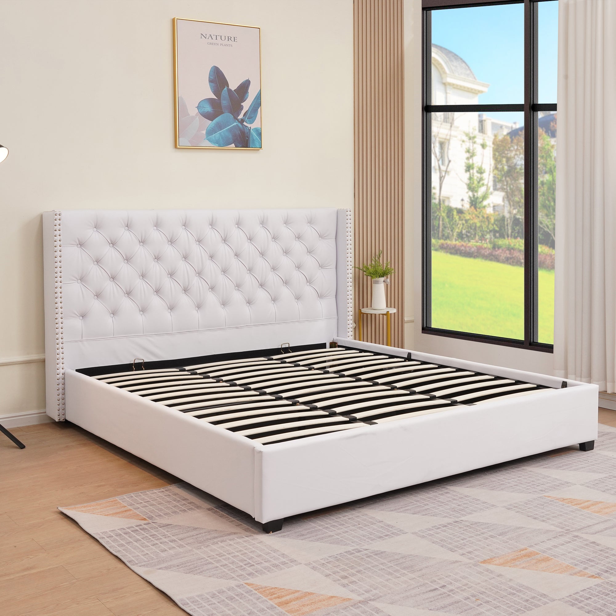 Bed (SSS-A225) King - White PU (180X200CM) storage bed with gas lift