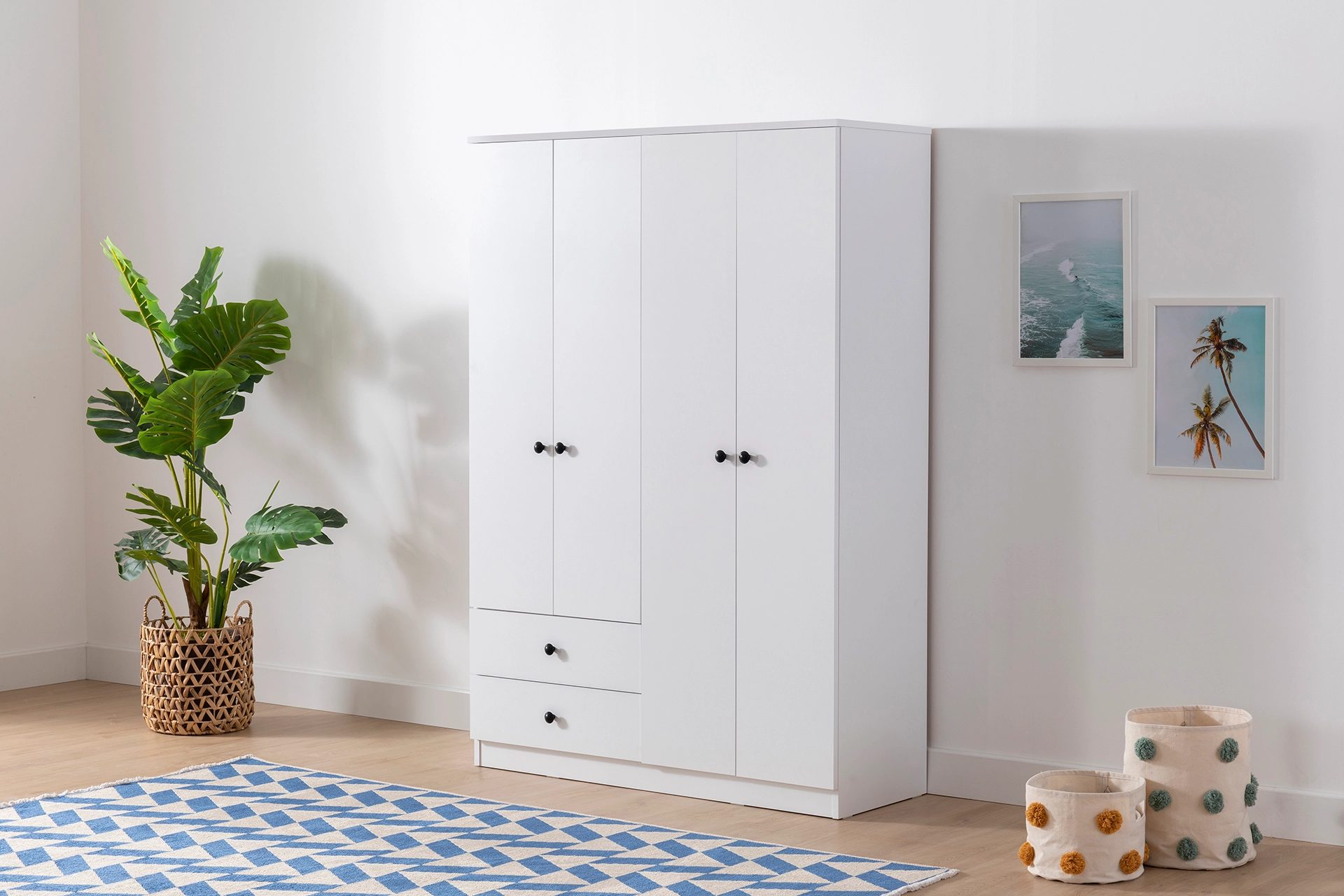 Wardrobe , button handle , 4 doors with 2 drawers (MF5-294) / made in eu