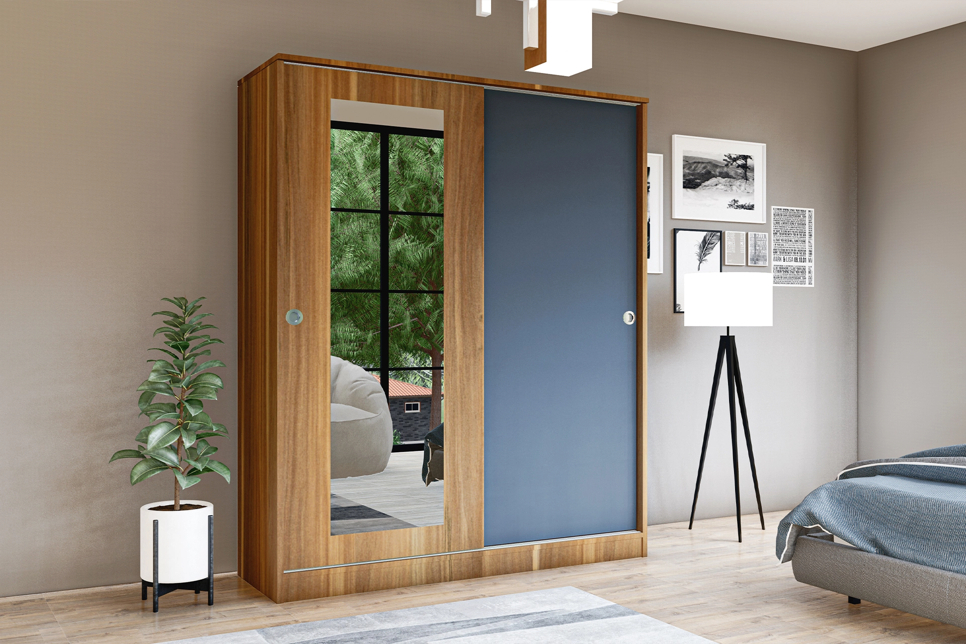 Mirrored wardrobe with 2 sliding doors , walnut (MF5-137) / made in eu