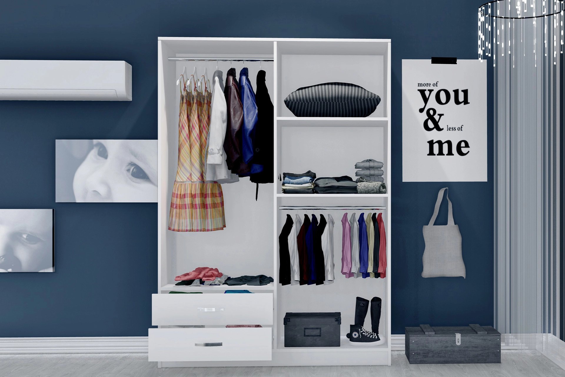 Mirror wardrobe , 4 doors with 2 drawers , white (MF5-169) / made in eu