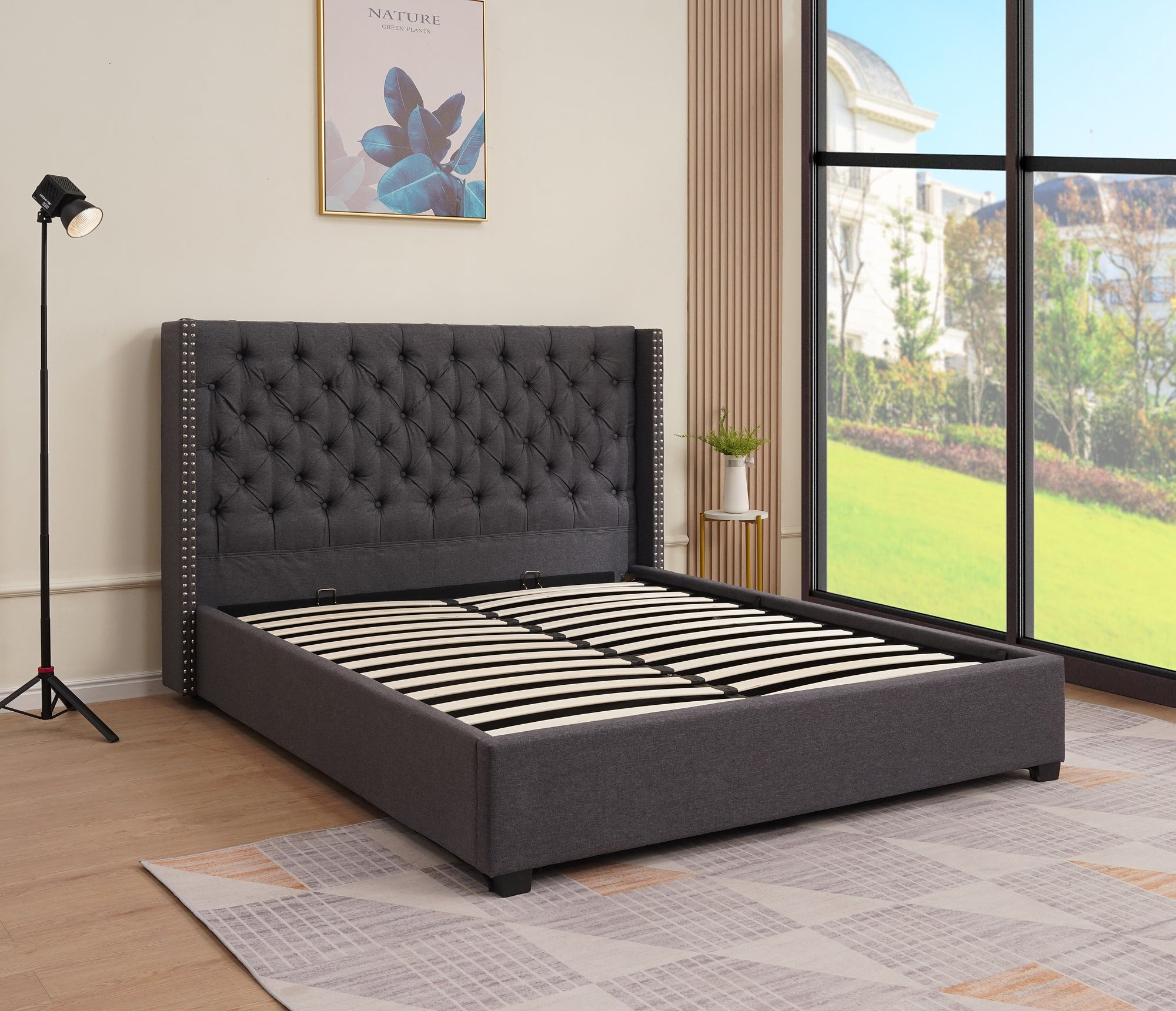 Bed (SSS-A225) King - Grey Fabric (180X200CM) storage bed with gas lift
