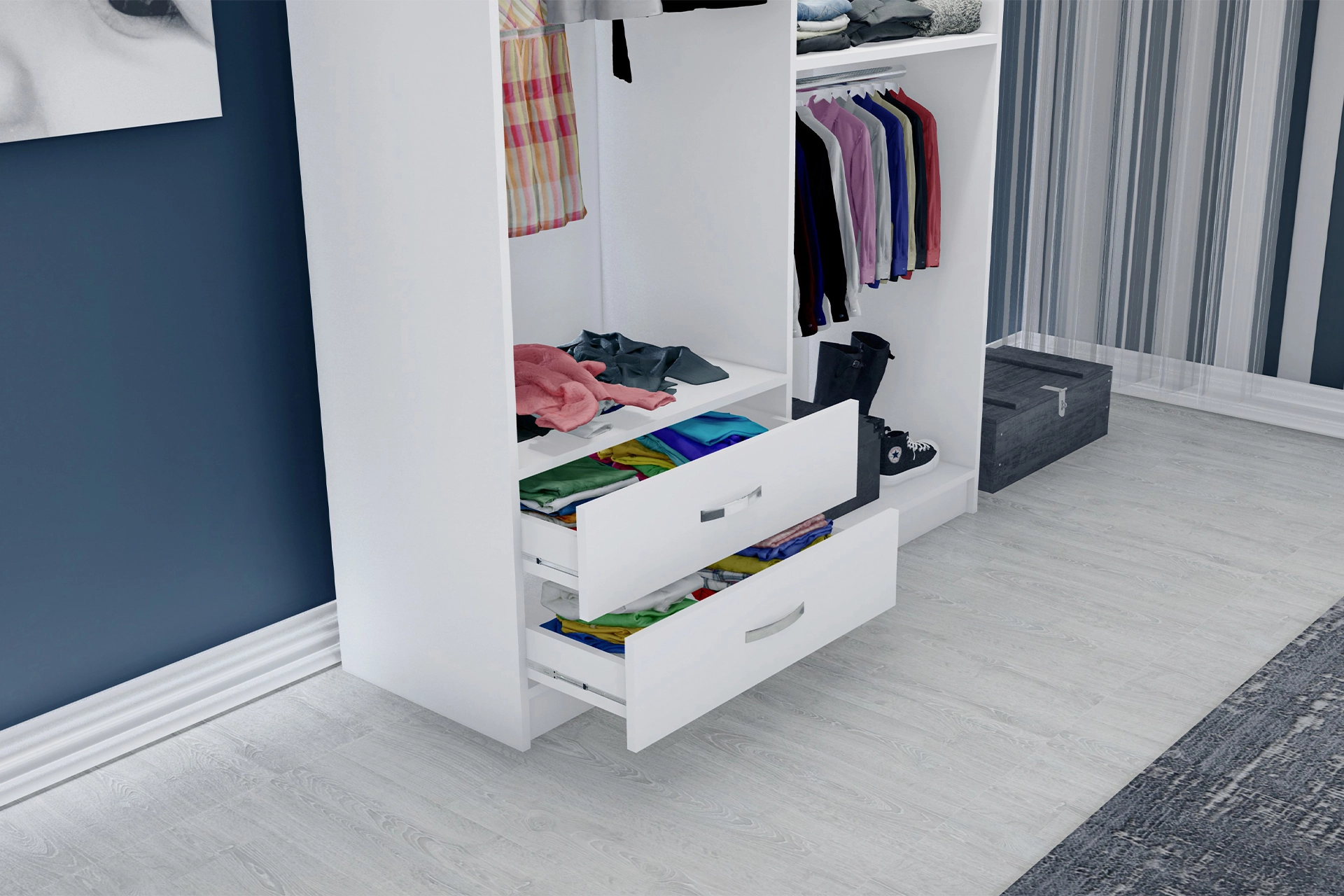 Mirror wardrobe , 4 doors with 2 drawers , white (MF5-169) / made in eu