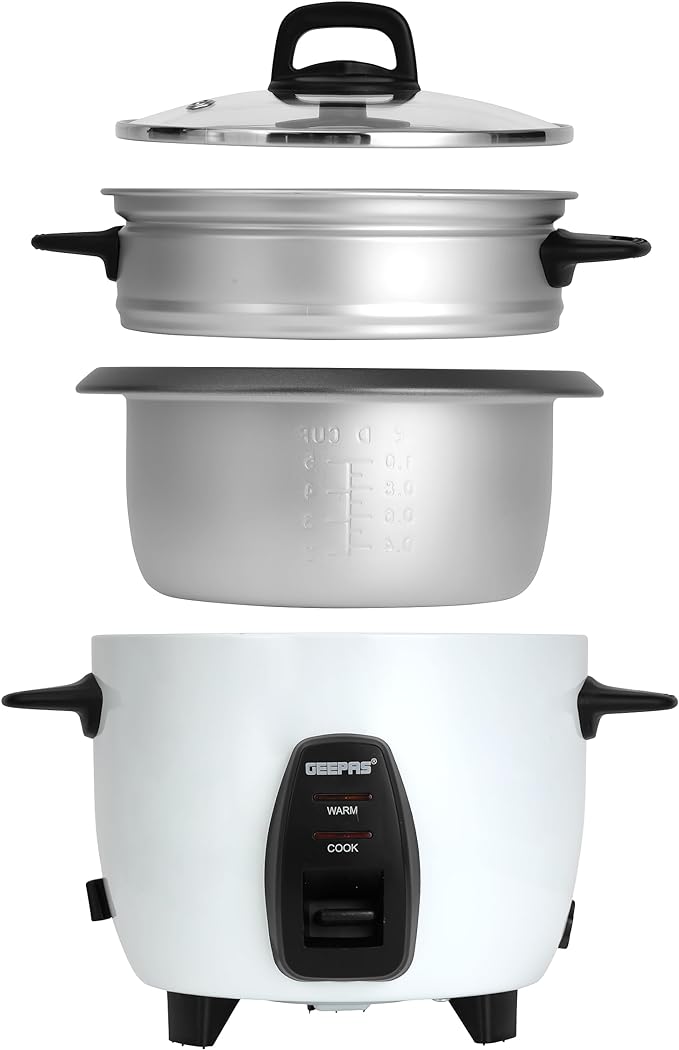 GEEPAS Automatic Rice Cooker & Steamer Non-Stick Inner Pot 1L 450W White GRC4325N