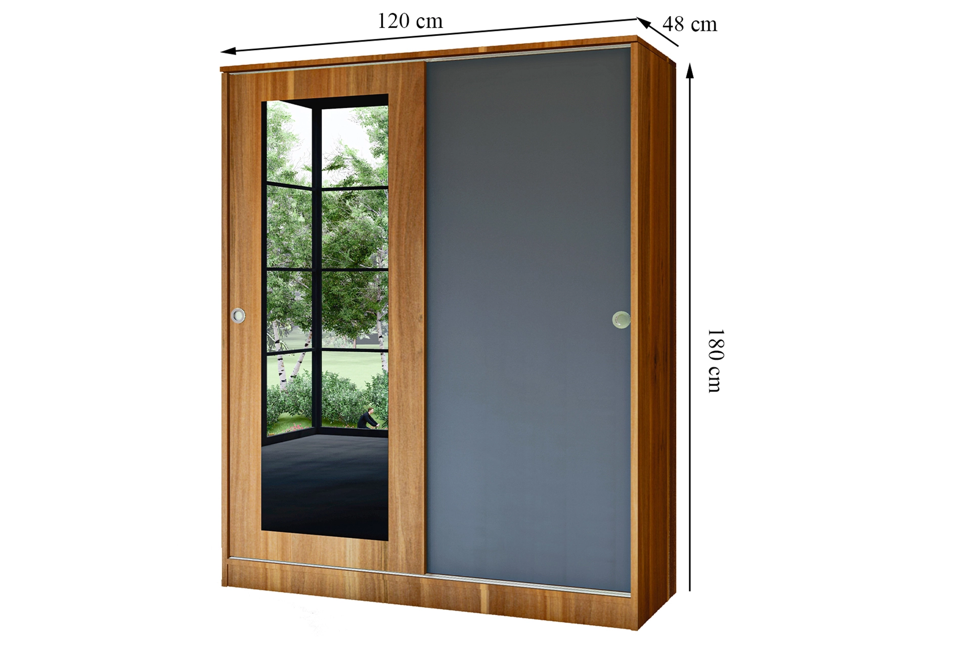 Mirrored wardrobe with 2 sliding doors , walnut (MF5-137) / made in eu