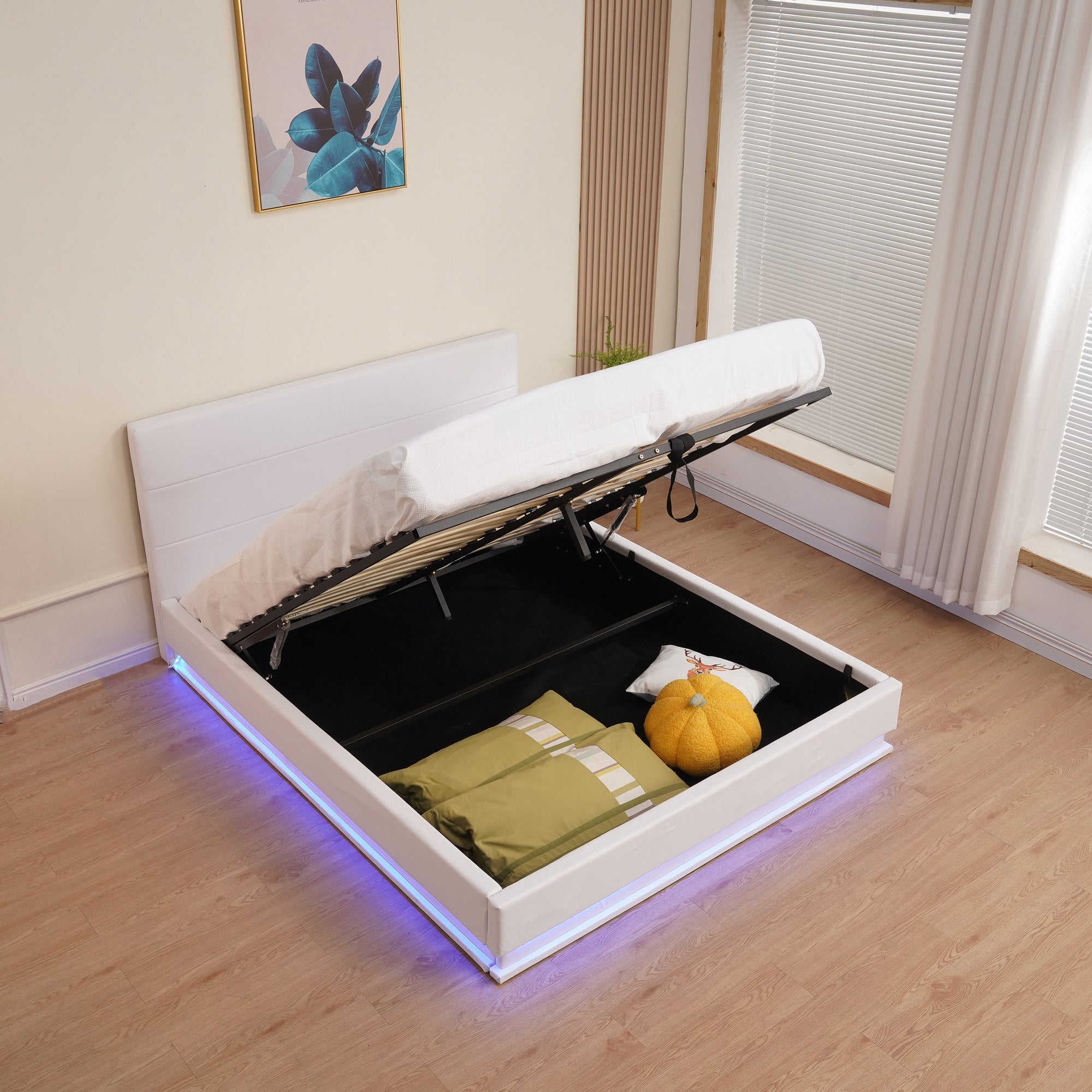 Bed (SSS-A503) Double- White PU (122X190cm) storage bed with gas lift