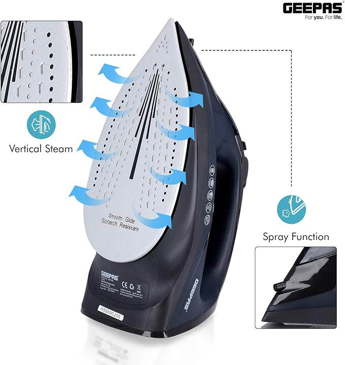 GEEPAS Ceramic Steam Iron 2400W White GSI770N