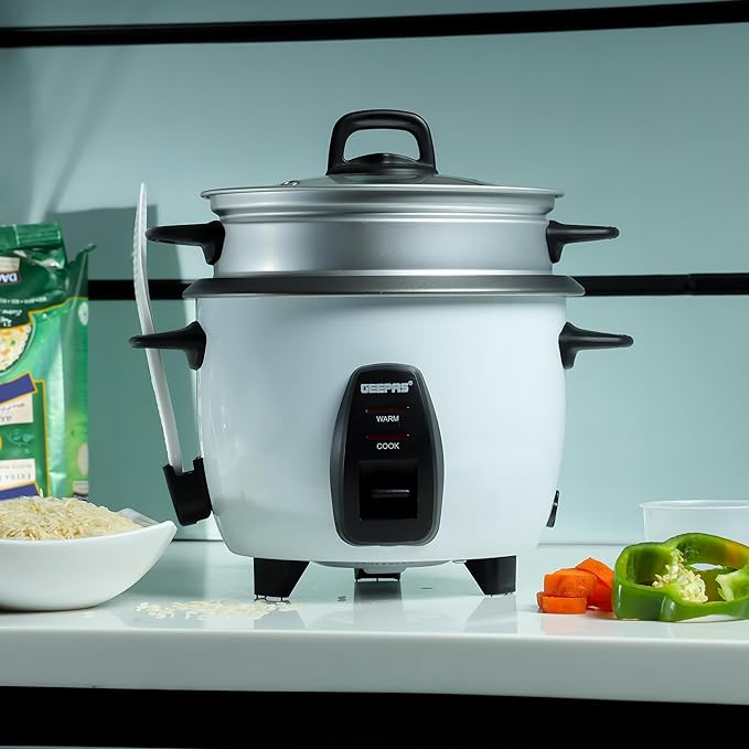 GEEPAS Automatic Rice Cooker & Steamer Non-Stick Inner Pot 1L 450W White GRC4325N