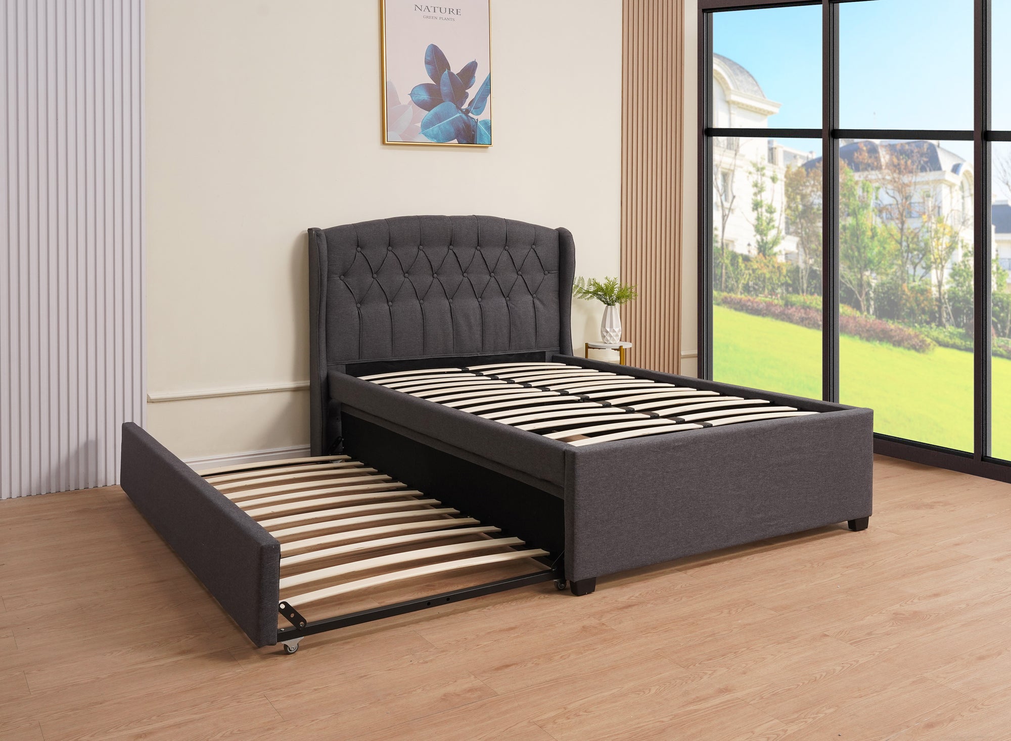 Bed Pull-Out (SSS-A315) Double + Single - Grey , Top (Double Bed 120x200cm) - Down Bed Single 90x190CM) (Copy)
