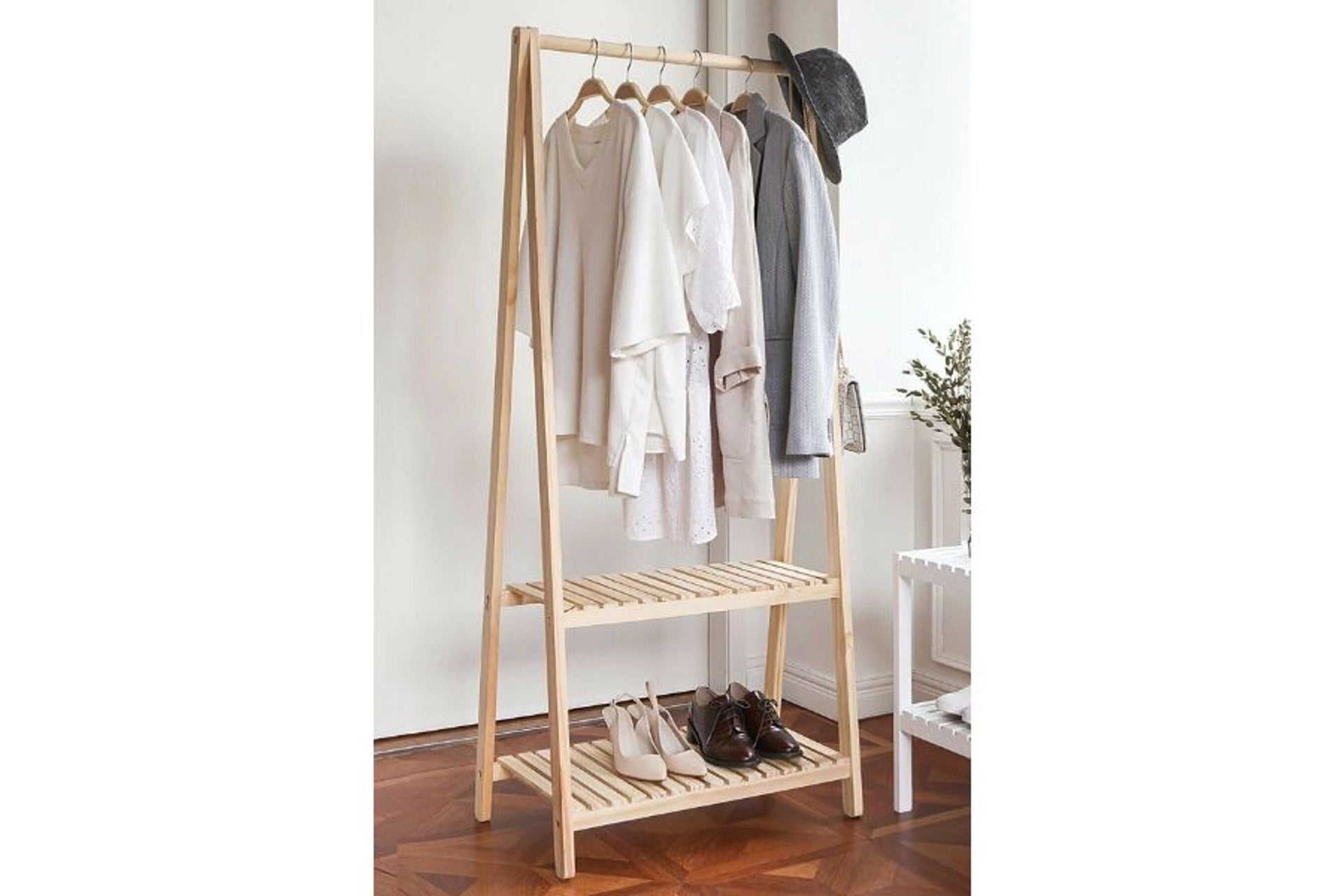 Wooden cloth hanger, 2 shelves, 148x66 (PX6-137)