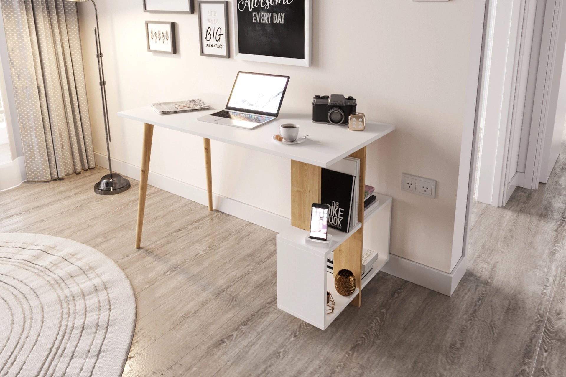 Lagomood side study desk, white oak 120 cm (LG4-140) / made in eu