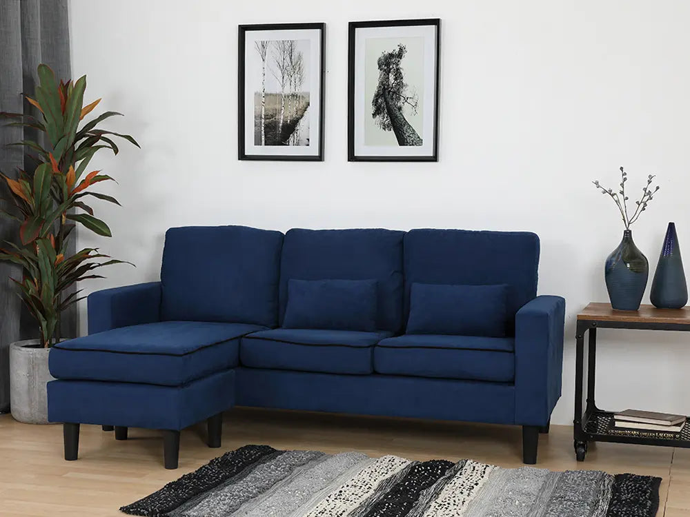 Furinbox L-shape fabric sofa, luther dark blue