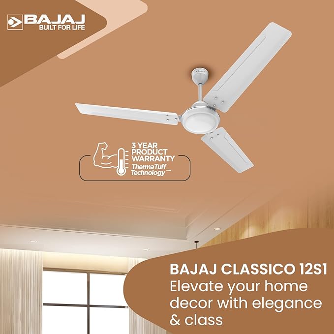 BAJAJ GLOSSY WHITE CEILING FAN 1200MM - CLASSICO 12SI 48'' (130047)