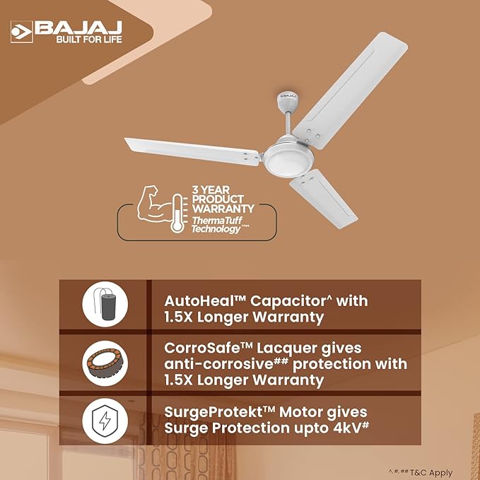 BAJAJ GLOSSY WHITE CEILING FAN 1200MM - CLASSICO 12SI 48'' (130047)