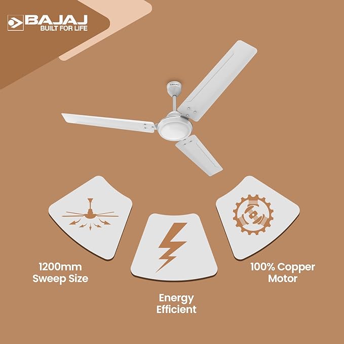 BAJAJ GLOSSY WHITE CEILING FAN 1200MM - CLASSICO 12SI 48'' (130047)