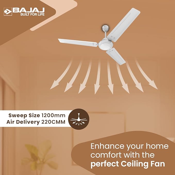 BAJAJ GLOSSY WHITE CEILING FAN 1200MM - CLASSICO 12SI 48'' (130047)