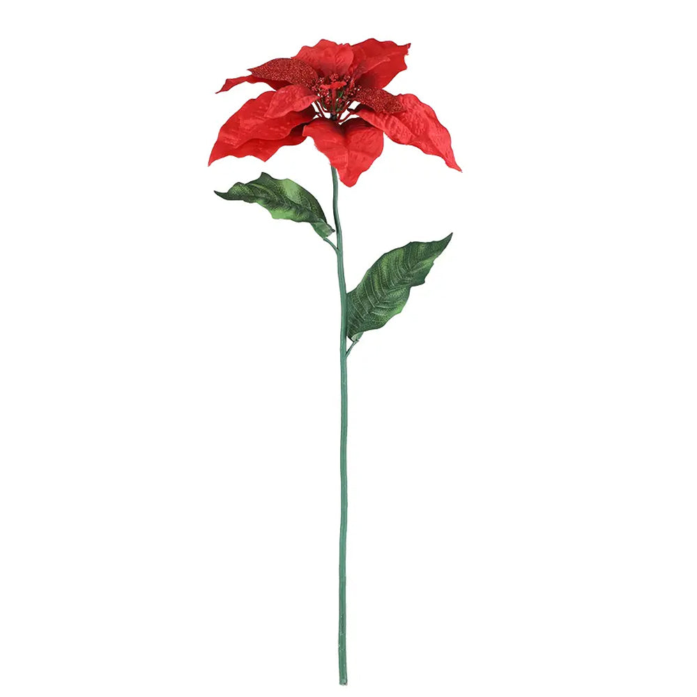 CHRISTMAS Poinsettia Flower Stem - Red 61.5CM - Artificial