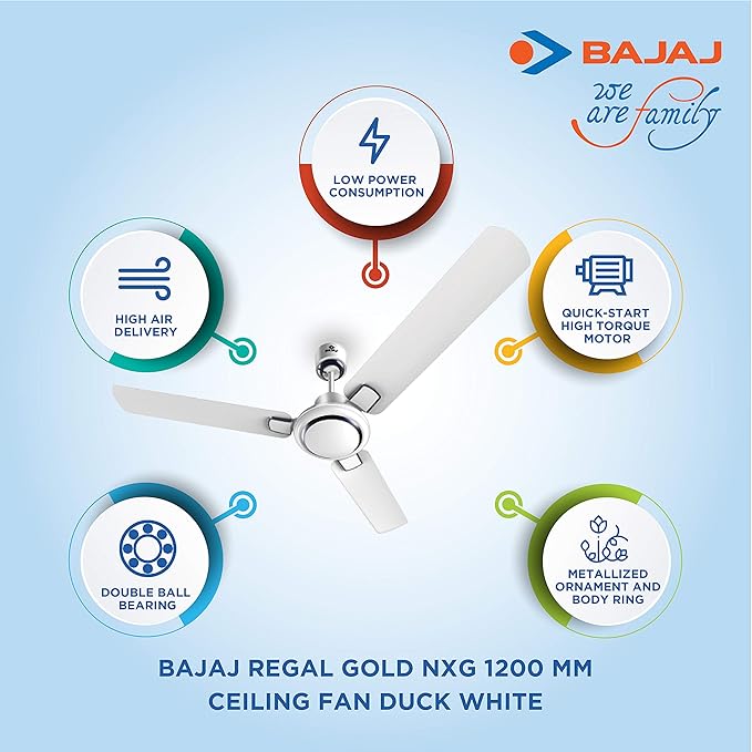 BAJAJ DUCK WHITE CEILING FAN REGAL GOLD NXG 1400MM - 56'' (114117)