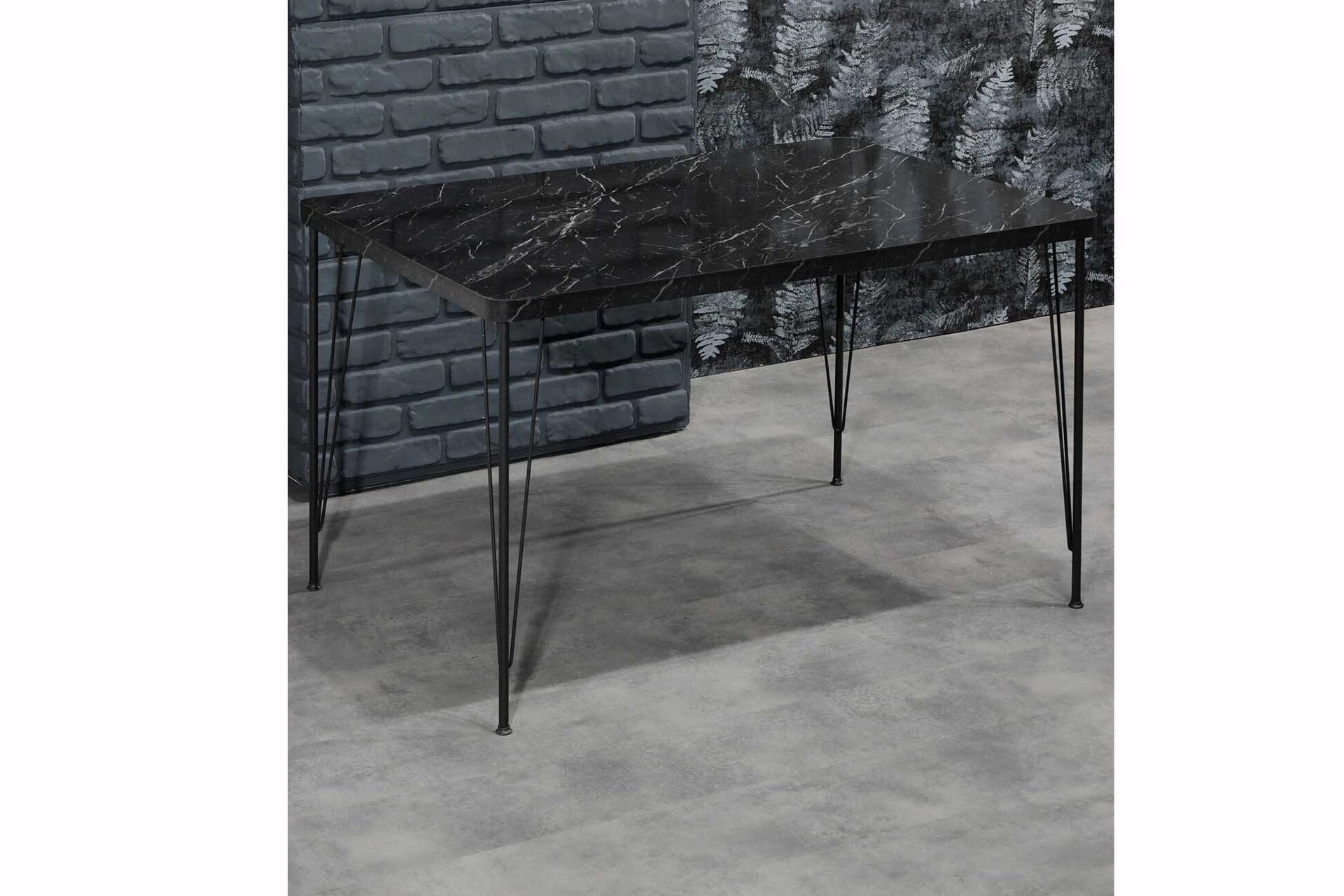 Rozalin 4-person black marble look metal dining table set with black wire chairs 80X120 cm (ZS4-148) / made in eu