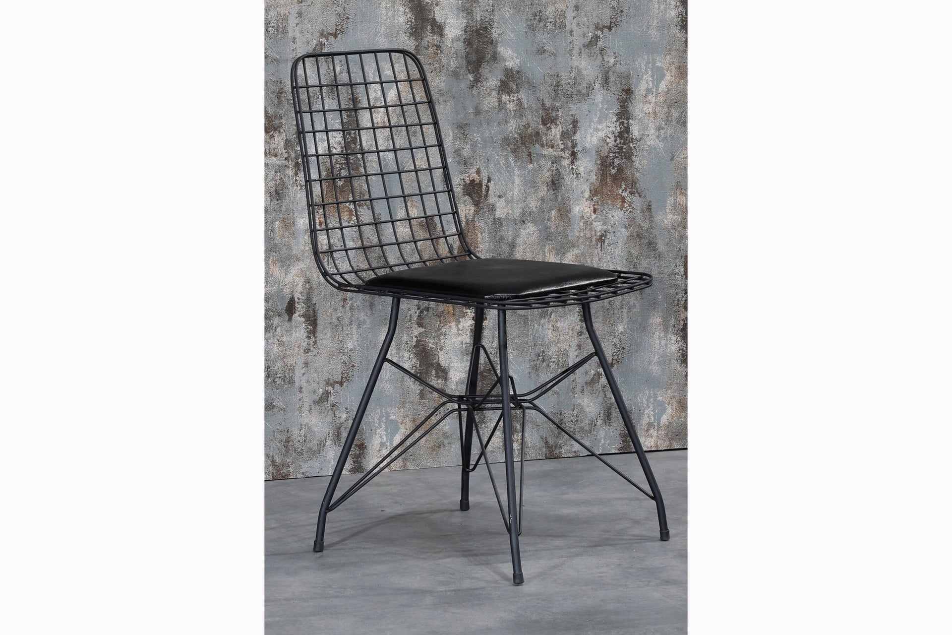 Rozalin 4-person black marble look metal dining table set with black wire chairs 80X120 cm (ZS4-148) / made in eu