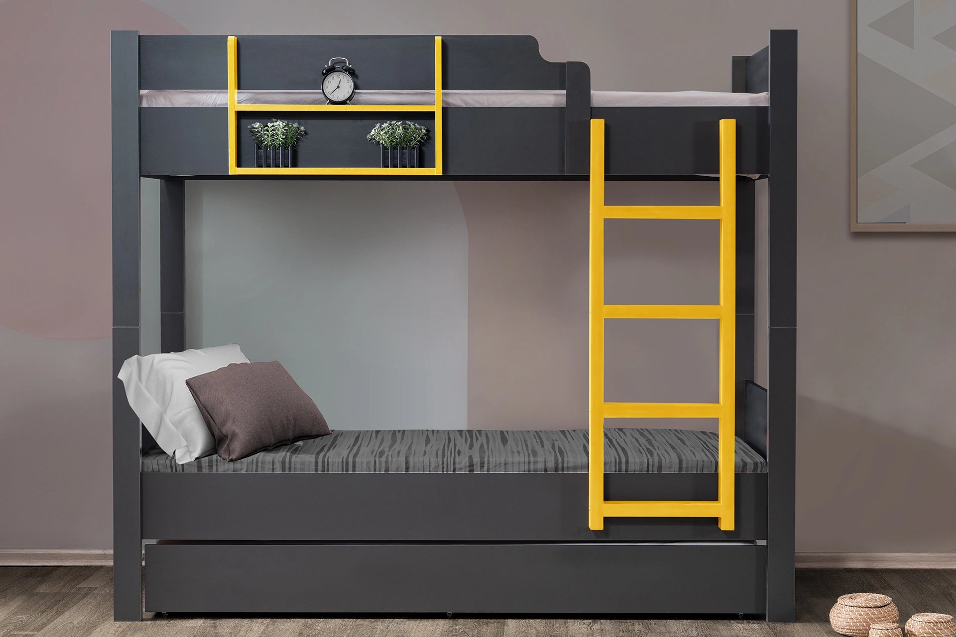 Asya bunk bed with puppy, anthracite yellow, 90X190 (OA3-8312) / made in eu