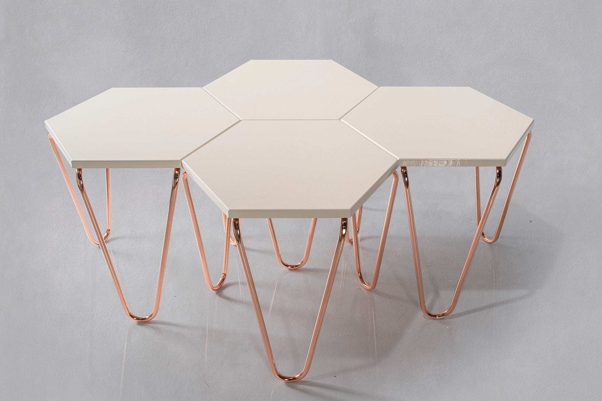 Coffee table pyramid nesting table , quad, copper biege (VY3-803)