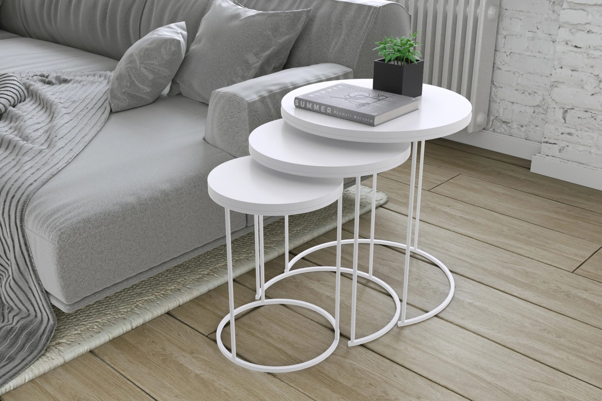 Evdemo arlo nesting table set, white (EV4-665)