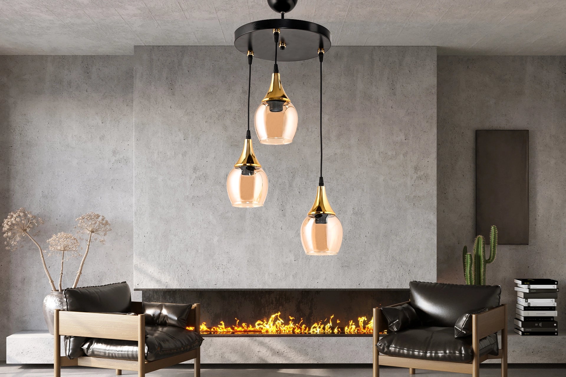 Dede embudo triple tray pendant light chandelier, gold huni honey DE6-309