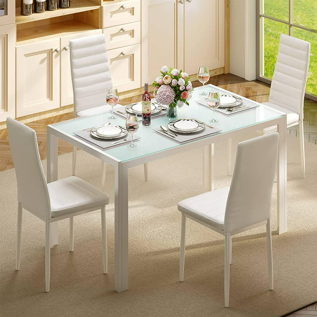 Dining set white 120x70CM 4 chairs + 1 table