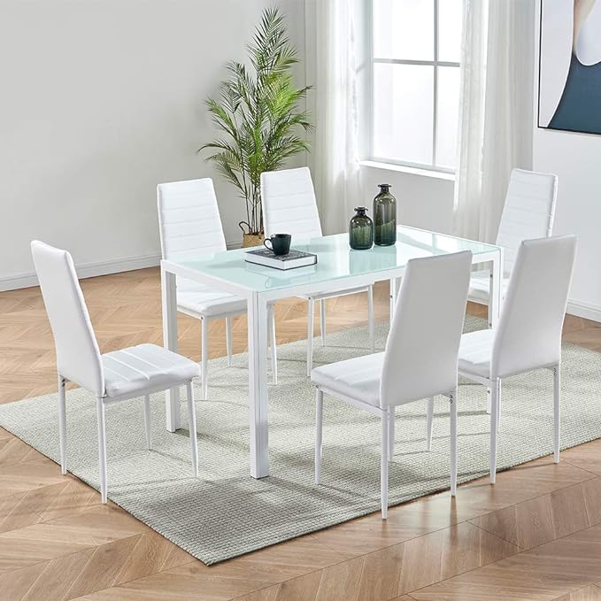 Dining set white 140x80CM 6 Chair + 1 Table