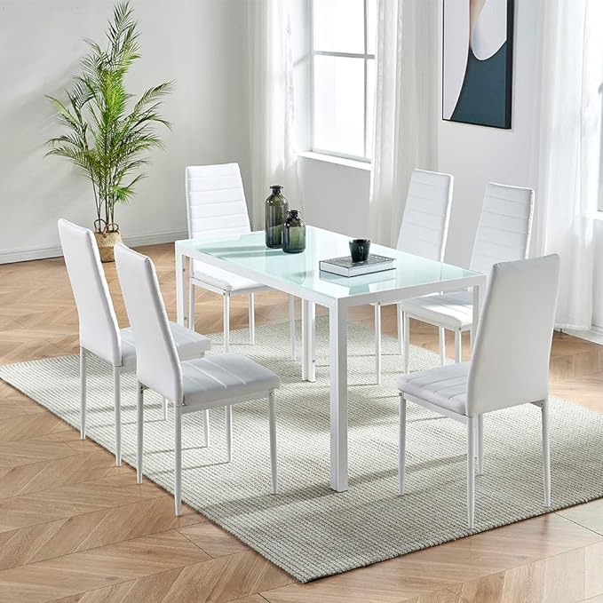 Dining set white 140x80CM 6 Chair + 1 Table