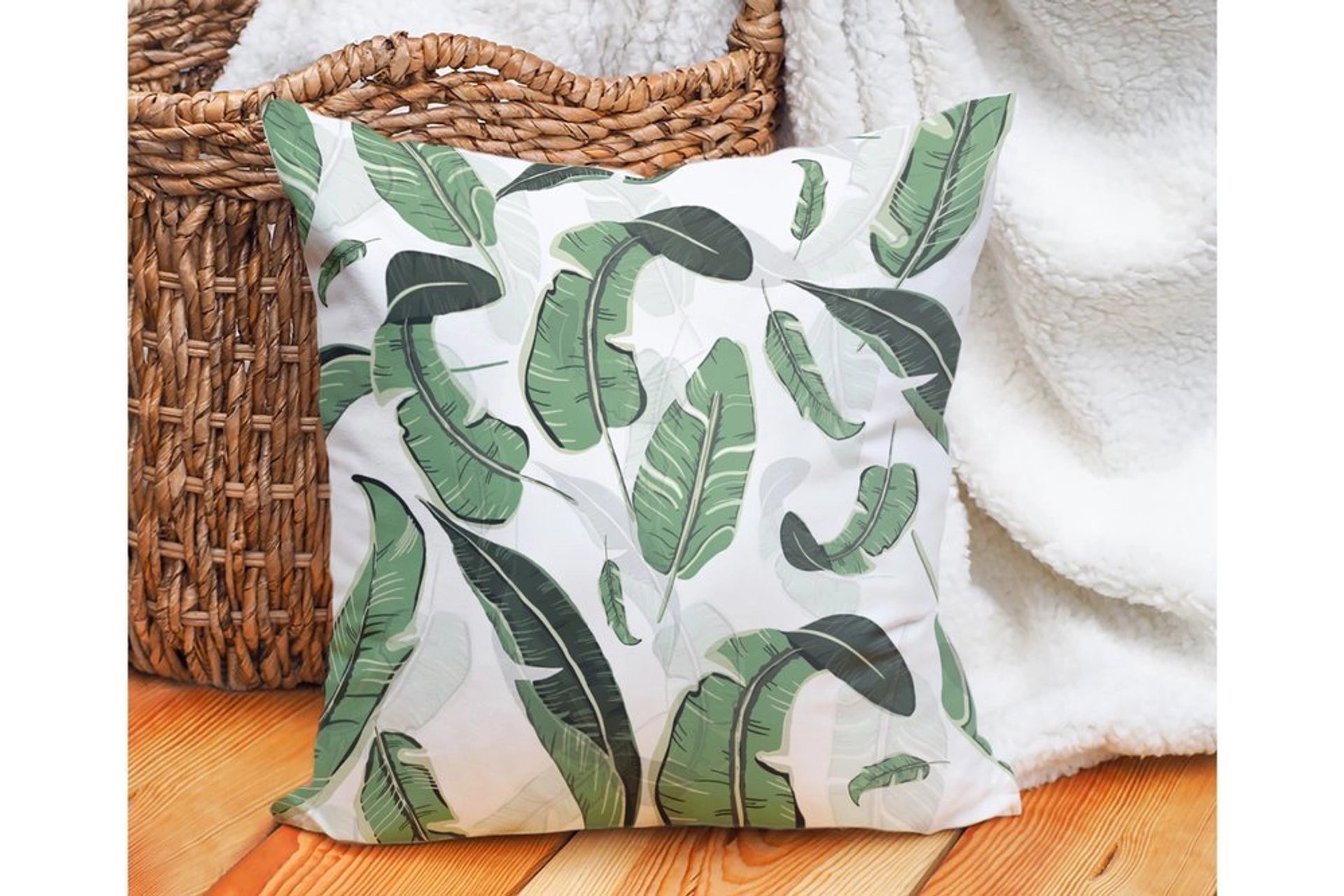 Carnival home double sided white floor green leaves printed cushion cover (KQ3-7103)