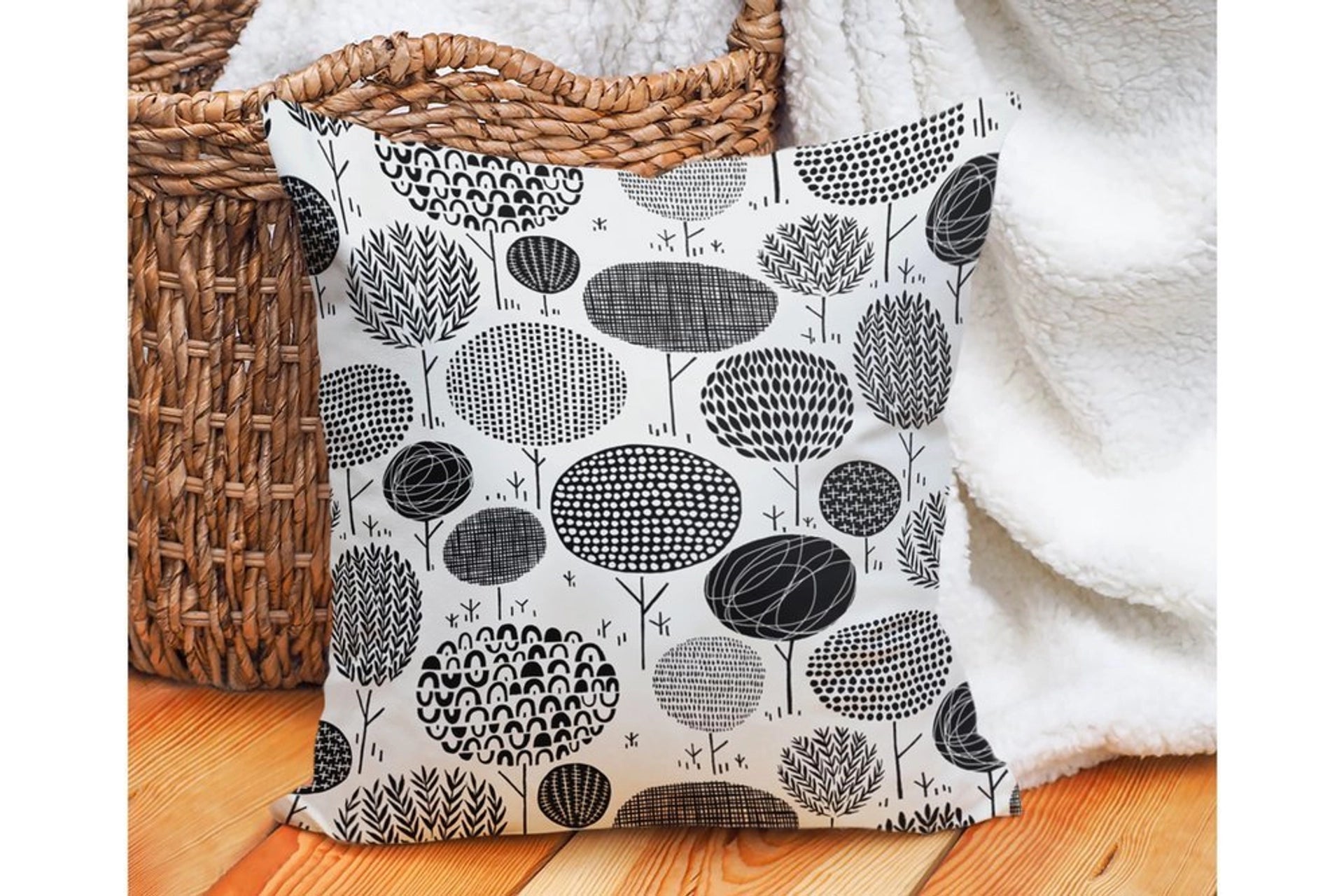 Carnival home double sided black trees printed cushion cover with white background (KQ3-7211)