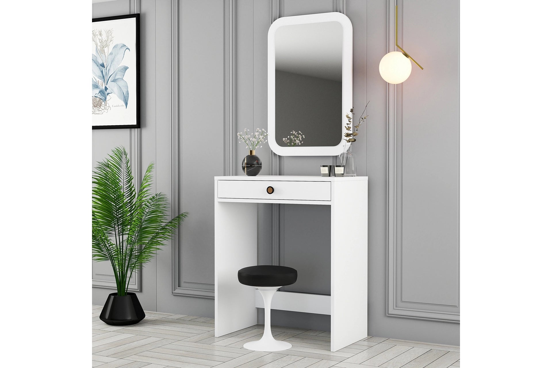 Lisbon mini makeup table, mirror, white (VC3-801) / Made in Eu