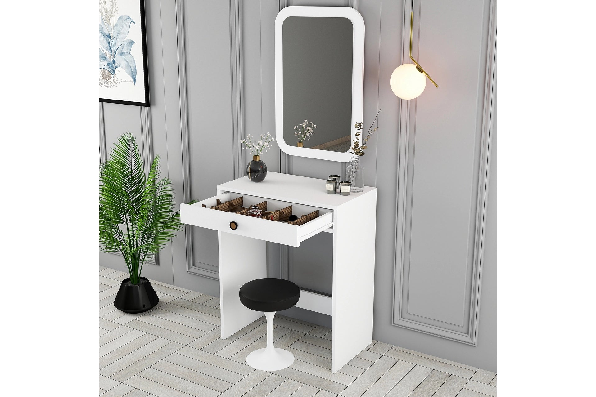 Lisbon mini makeup table, mirror, white (VC3-801) / Made in Eu