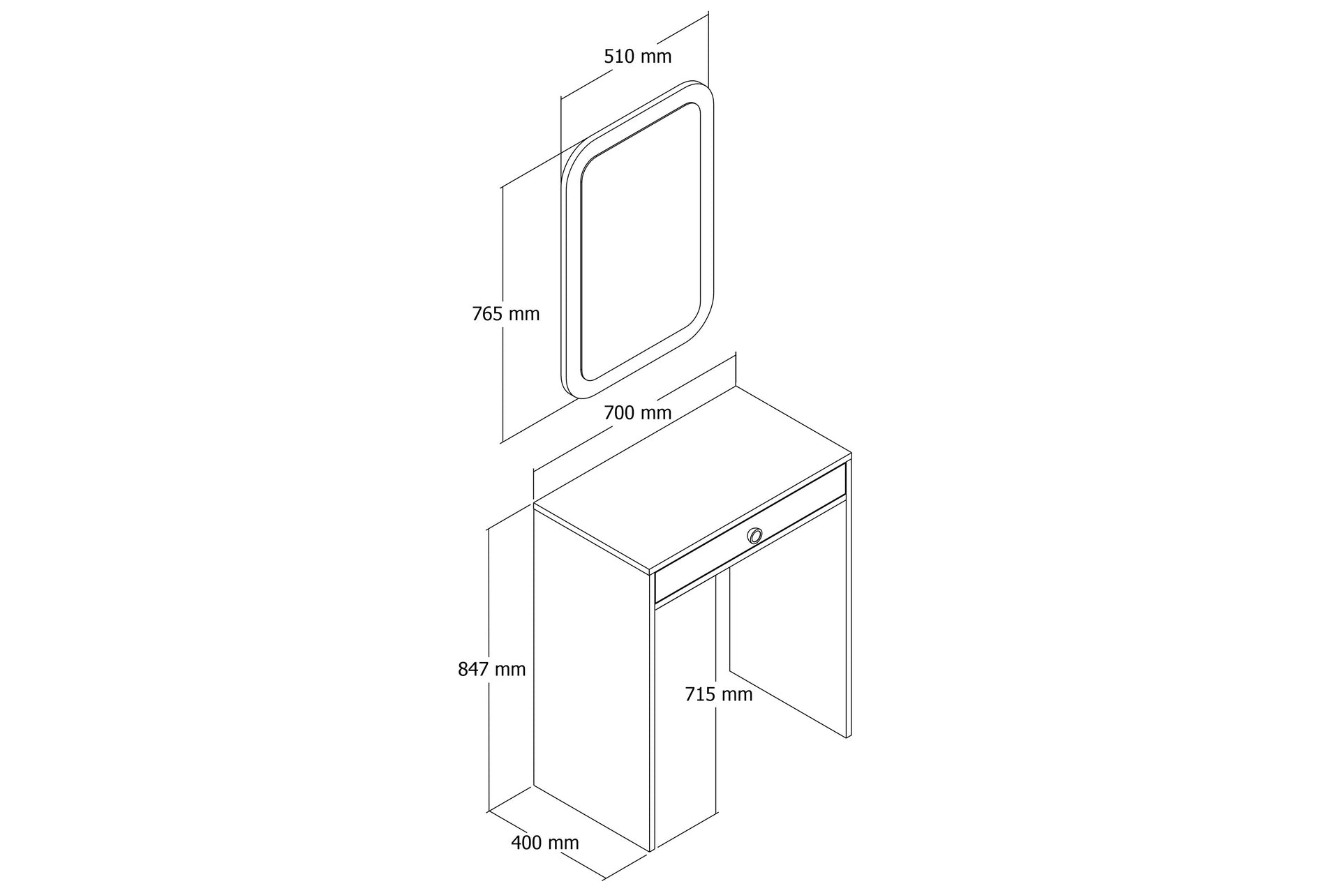 Lisbon mini makeup table, mirror, white (VC3-801) / Made in Eu