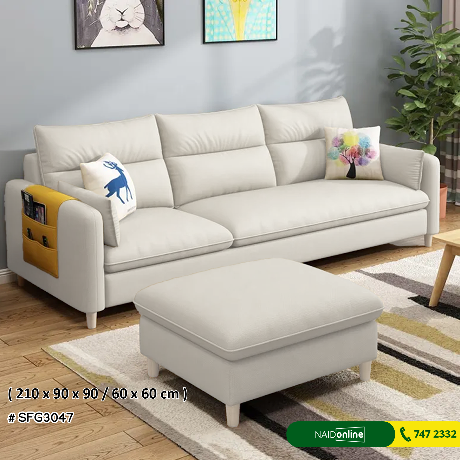 Sofa Set 3 Seater with Ottoman Cream Colour SGF3047