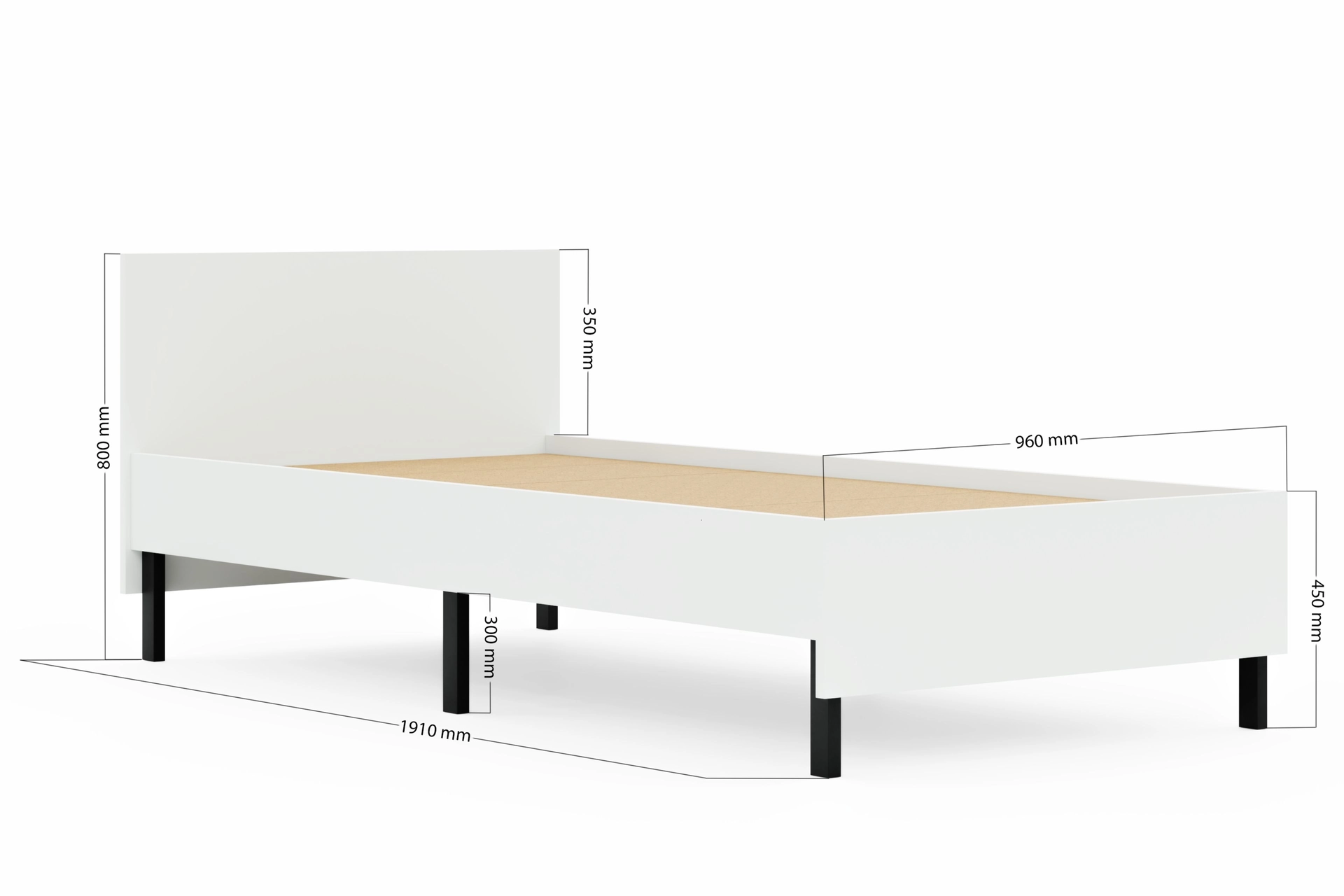 Single bed, white, 90X190 (RC6-120)
