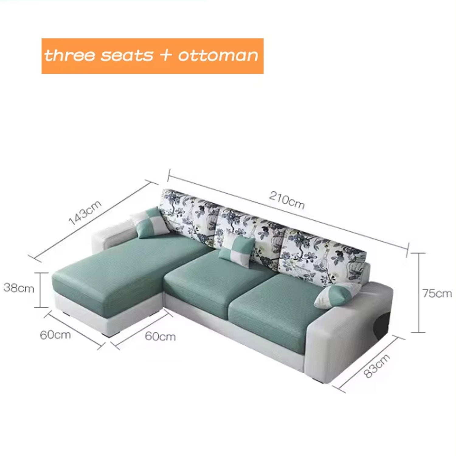 Sofa set 3 seater + ottoman