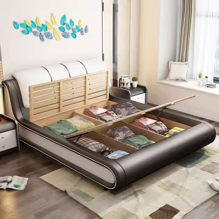 Storage bed queen Creamy white 152x200cm #620