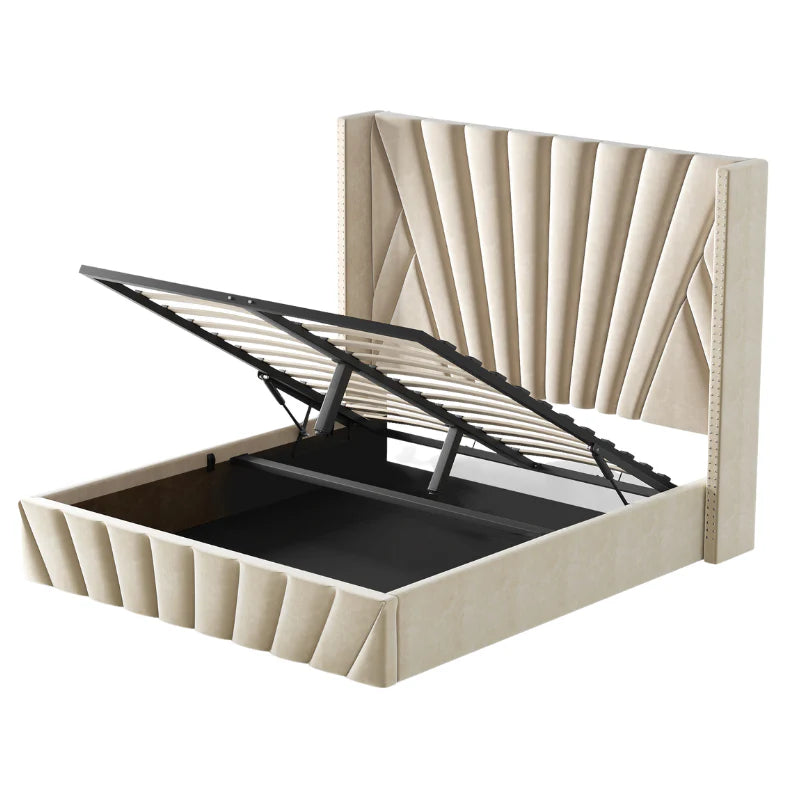 Storage King Bed PU Leather Cream White 180x200CM (VBF-03)