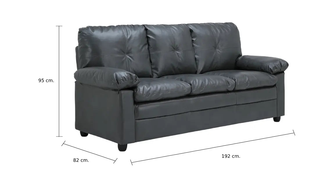 Furinbox augusta pvc sofa 3 seaters - dark grey