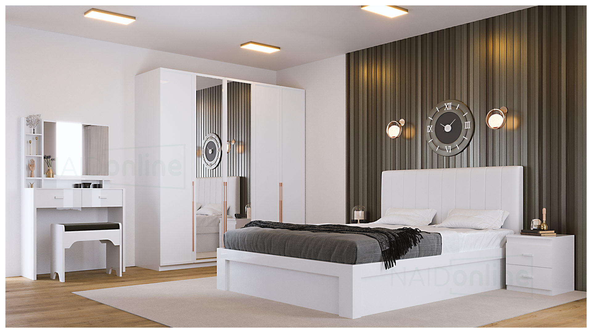 Queen Bedroom Set 4PC (with Storage Bed) Lacquer White