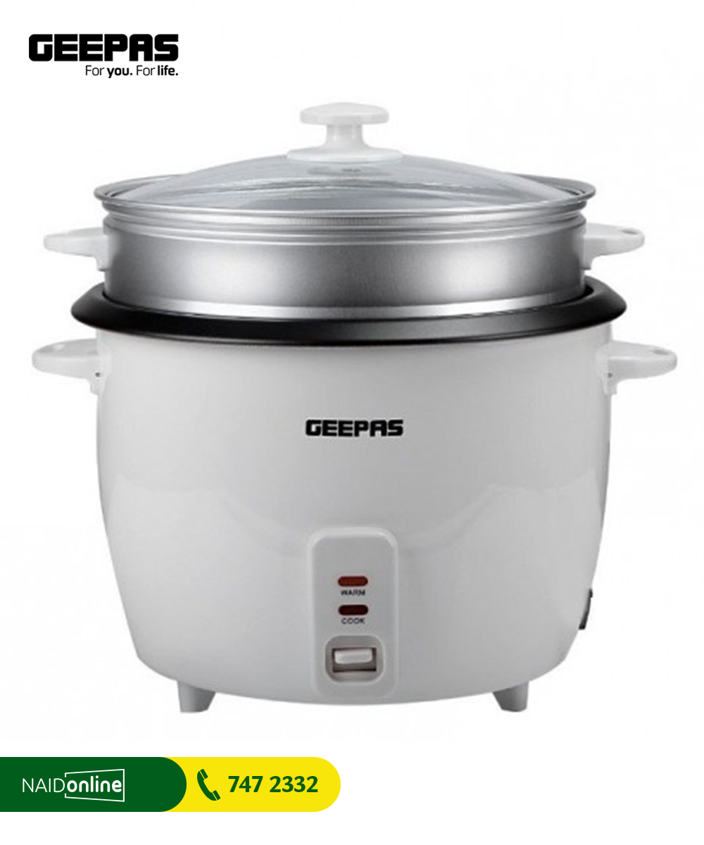GEEPAS Auto Matic Rice Cooker & Steamer Non-Stick Inner Pot 2.8L 900W White GRC4327N