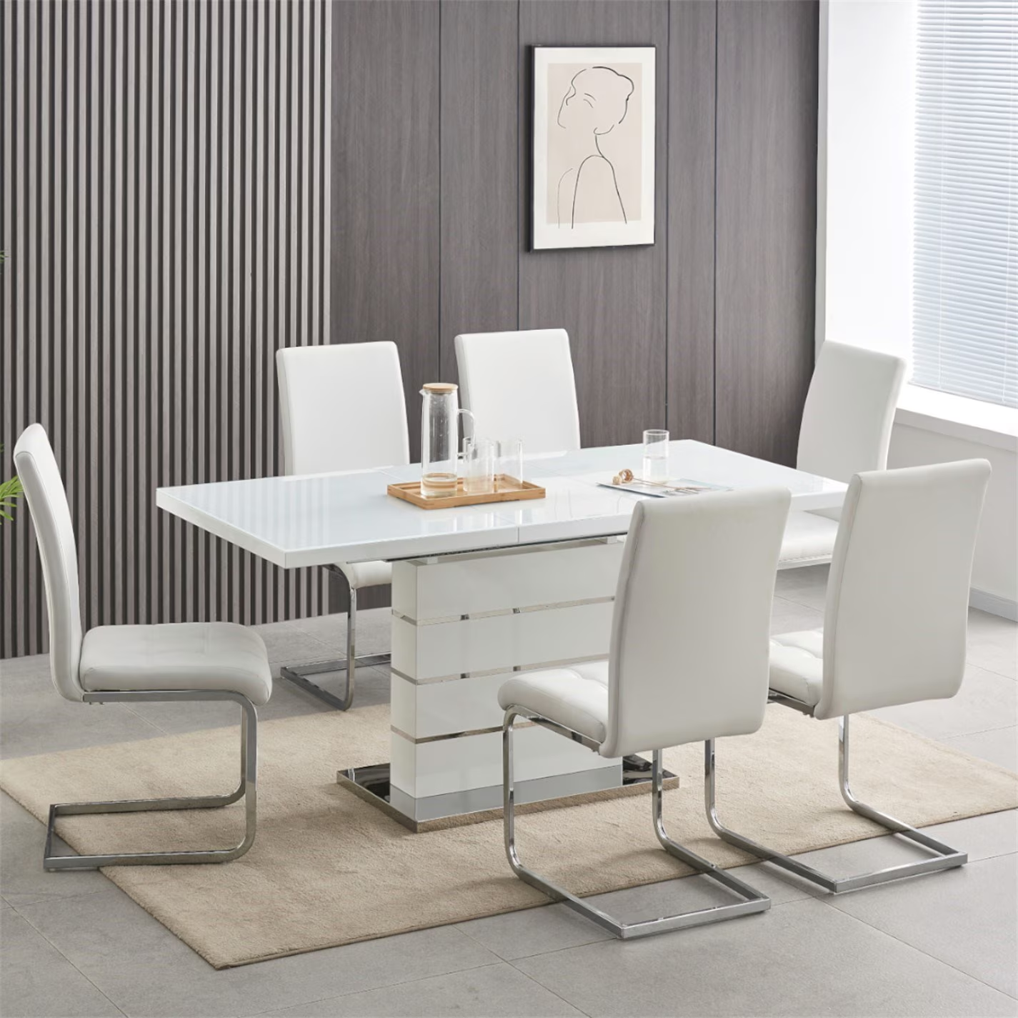 Dining set white 140x80CM 4 Chairs + 1 Table (DA1128-DA2057)