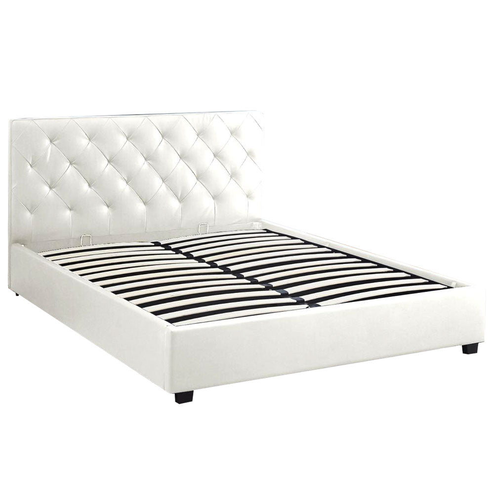 Bed (NPT) Queen - White PU (152X190cm) storage bed with gas lift