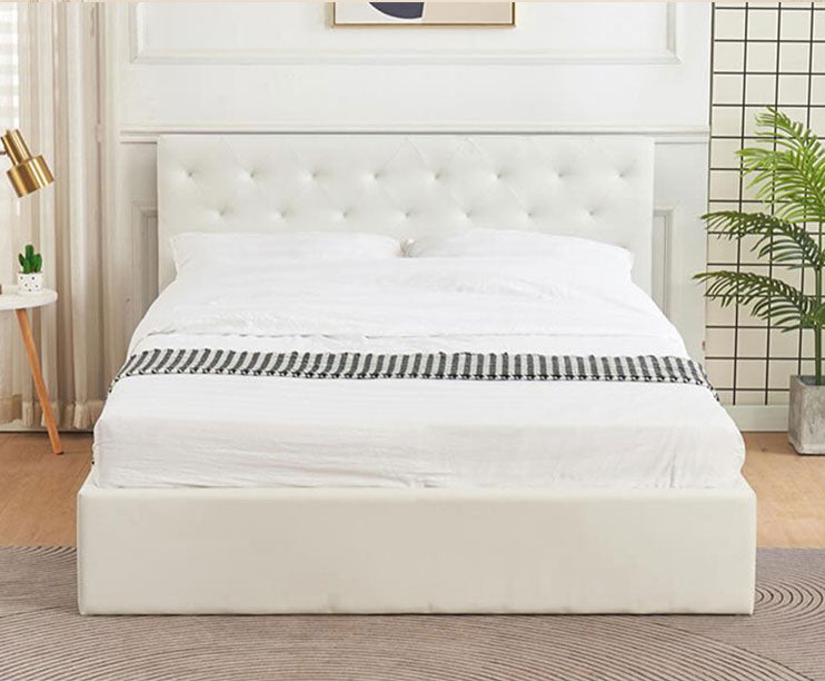 Bed (NPT) Queen - White PU (152X190cm) storage bed with gas lift