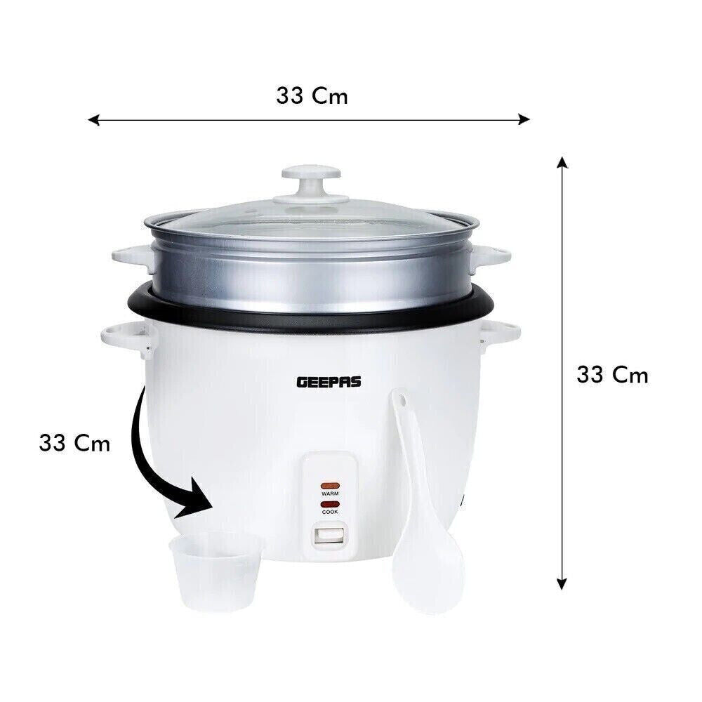 GEEPAS Auto Matic Rice Cooker & Steamer Non-Stick Inner Pot 2.8L 900W White GRC4327N