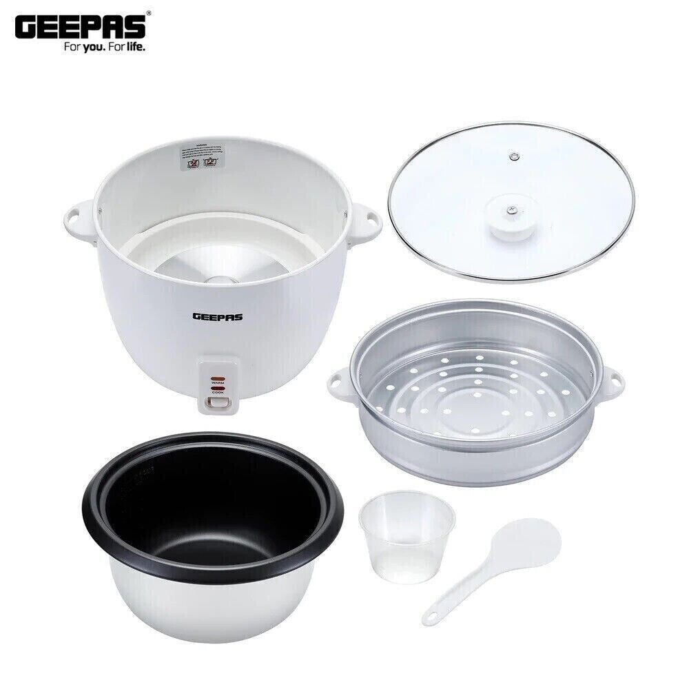 GEEPAS Auto Matic Rice Cooker & Steamer Non-Stick Inner Pot 2.8L 900W White GRC4327N